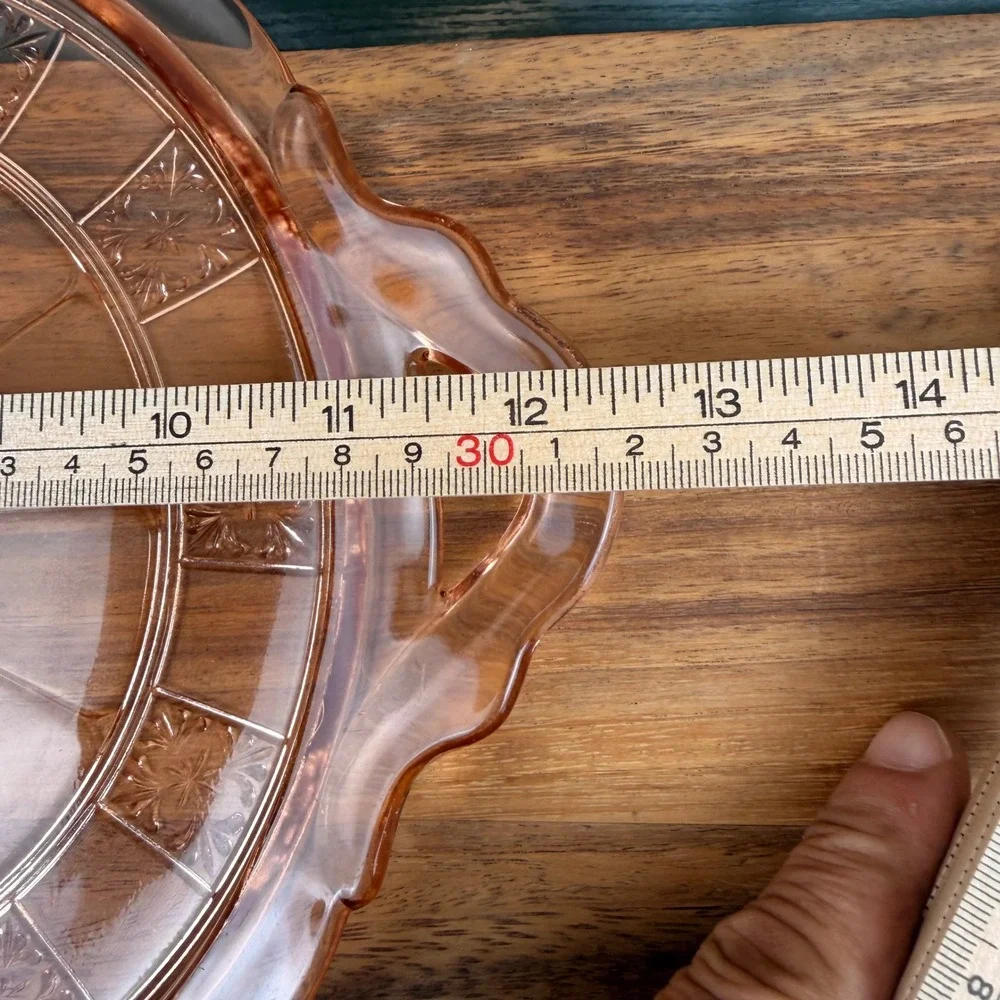 Jeannette Glass Pink Depression Glass Doric Pattern Round Serving Tray 12 inch